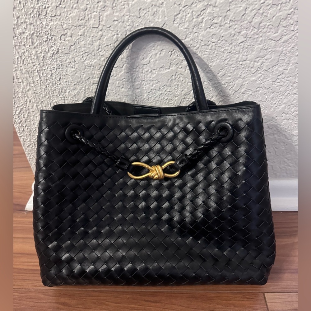 Elegant Black Woven Tote Bag